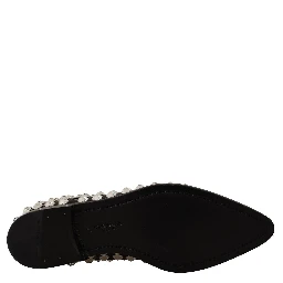 Black Leather Crystals Lace Up Formal Shoes