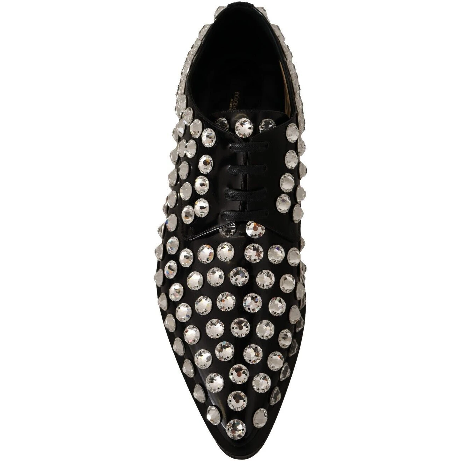 Black Leather Crystals Lace Up Formal Shoes