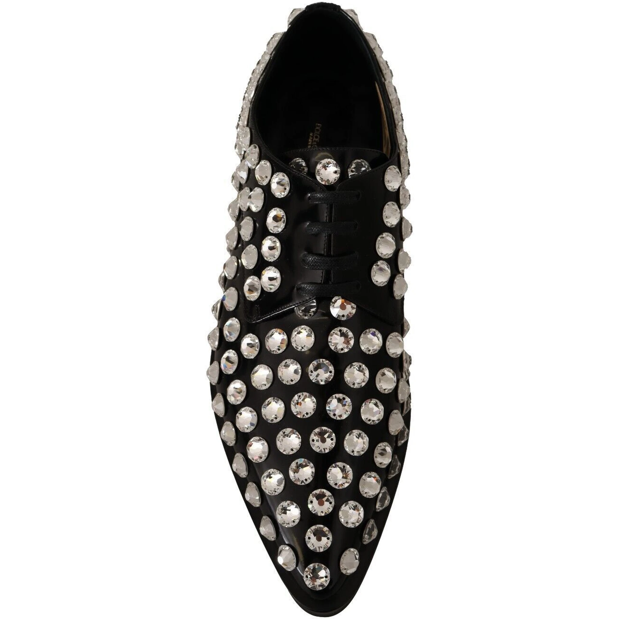Black Leather Crystals Lace Up Formal Shoes