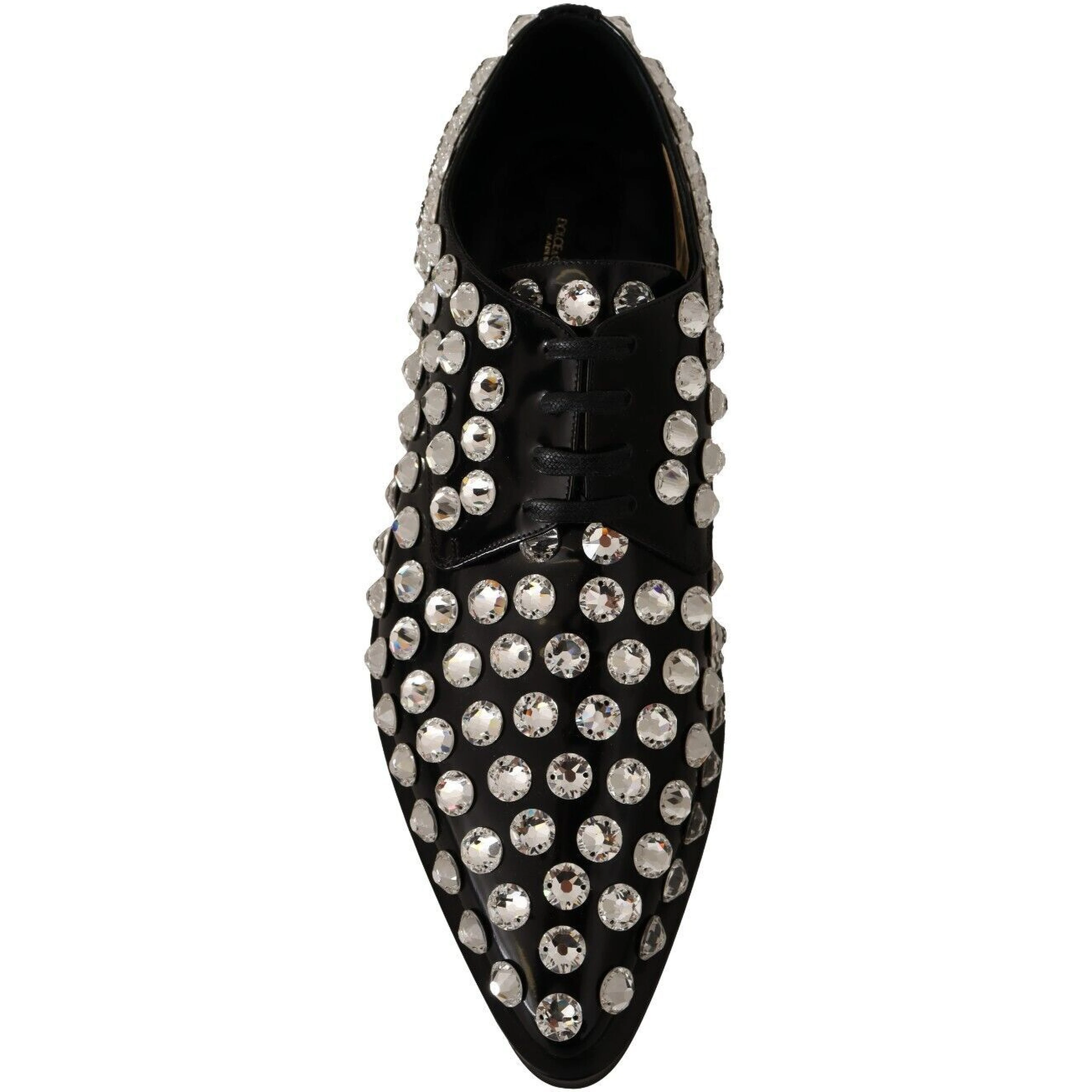 Black Leather Crystals Lace Up Formal Shoes