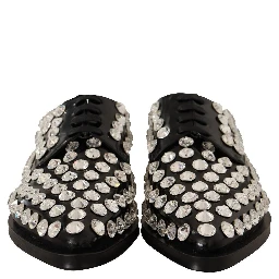 Black Leather Crystals Lace Up Formal Shoes