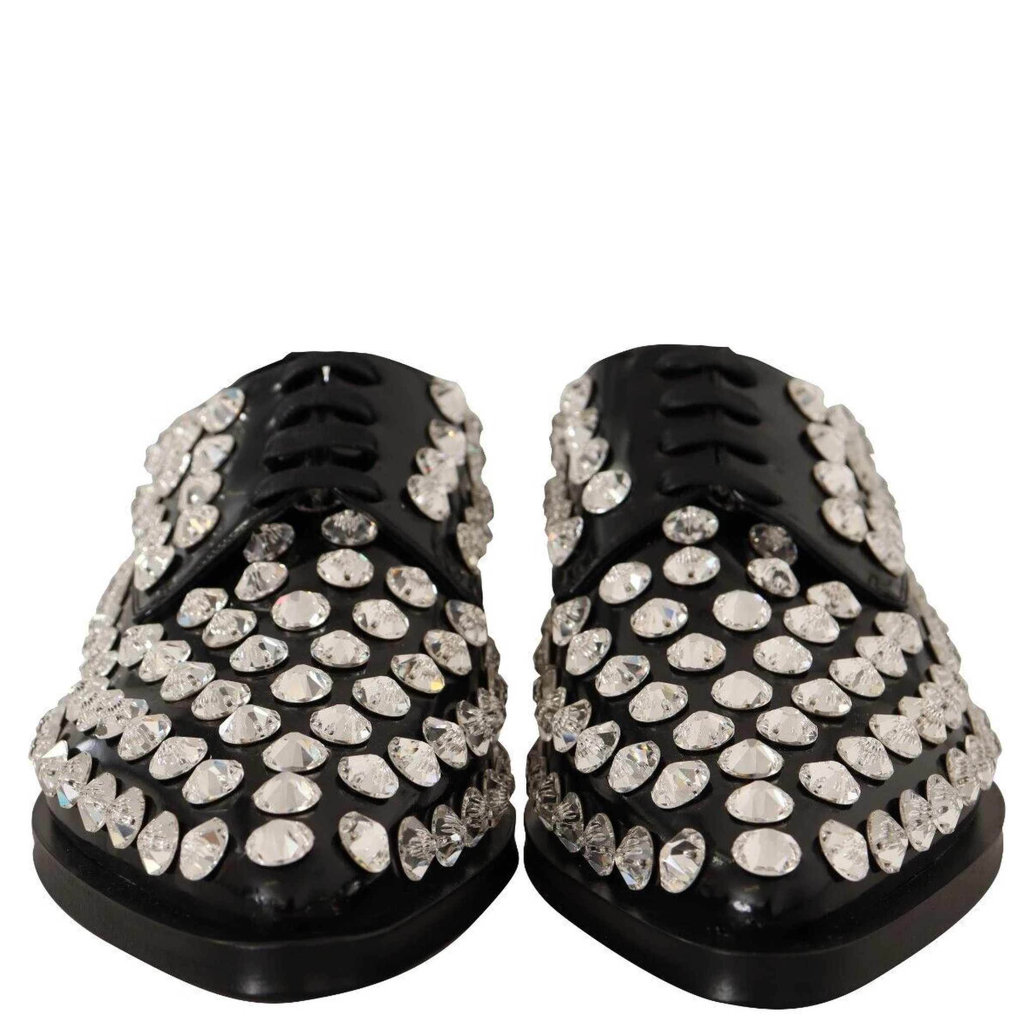 Black Leather Crystals Lace Up Formal Shoes