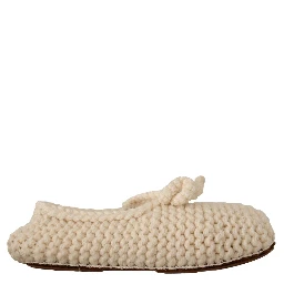 White Slip On Ballerina Flats Wool Knit Shoes