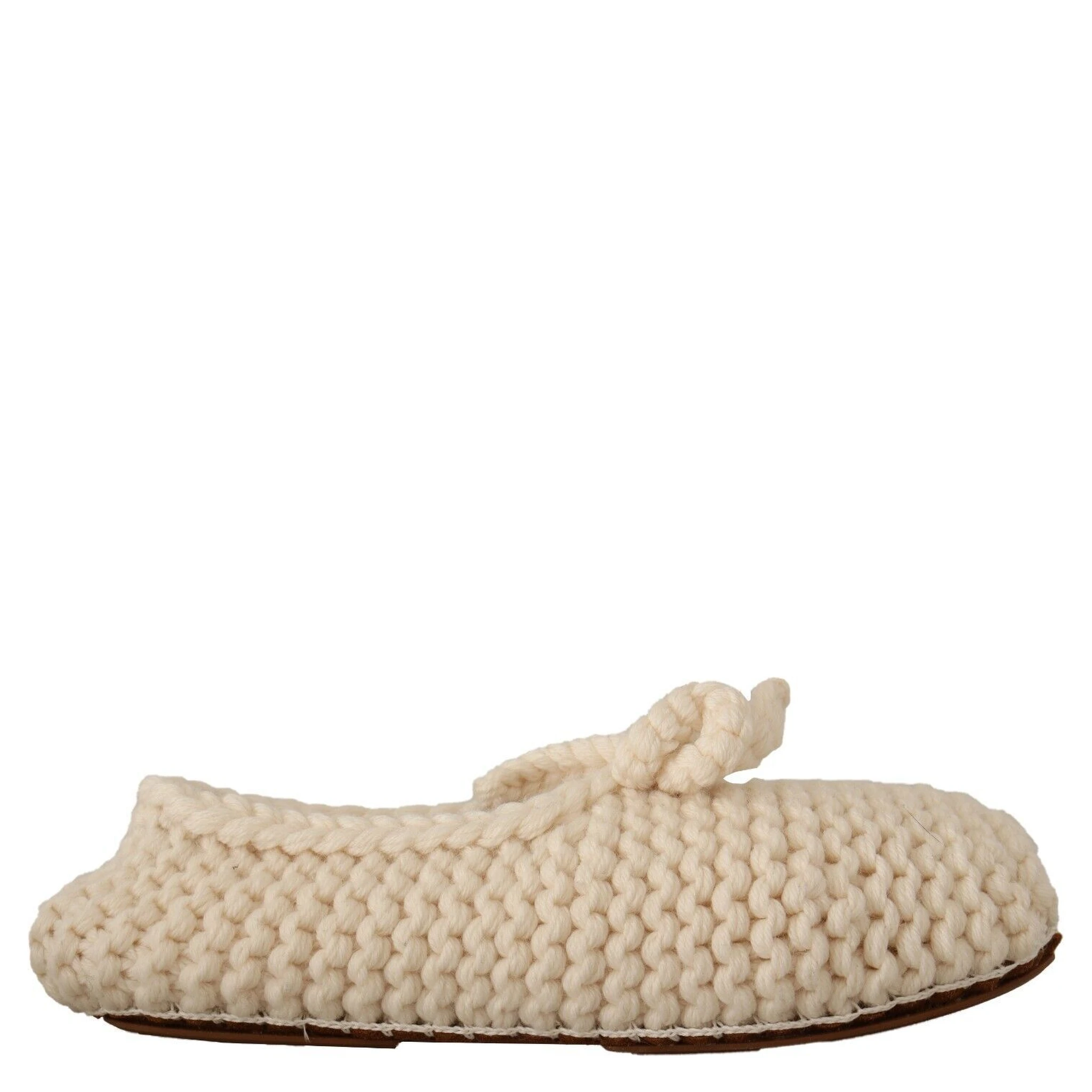 White Slip On Ballerina Flats Wool Knit Shoes
