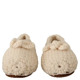 White Slip On Ballerina Flats Wool Knit Shoes