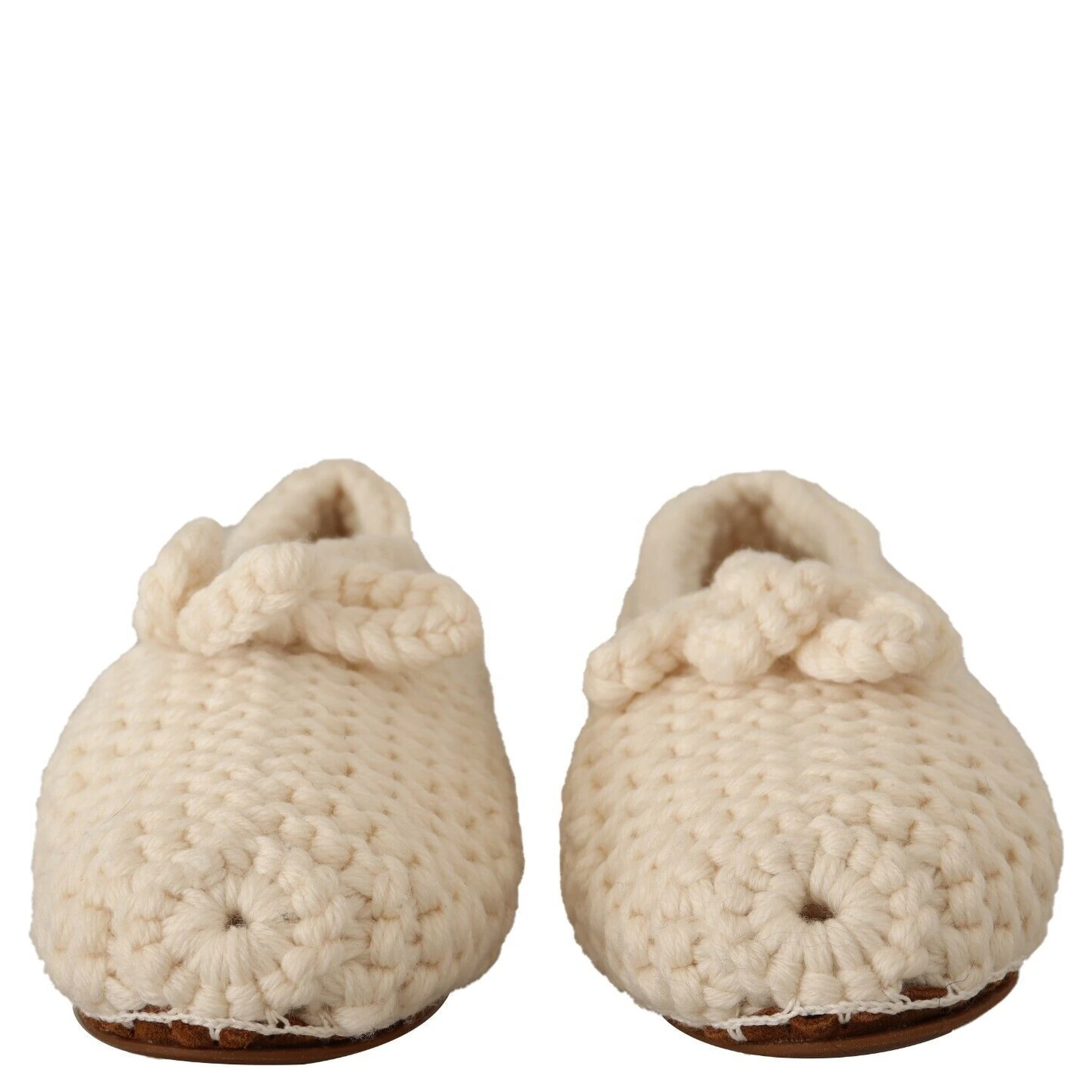 White Slip On Ballerina Flats Wool Knit Shoes