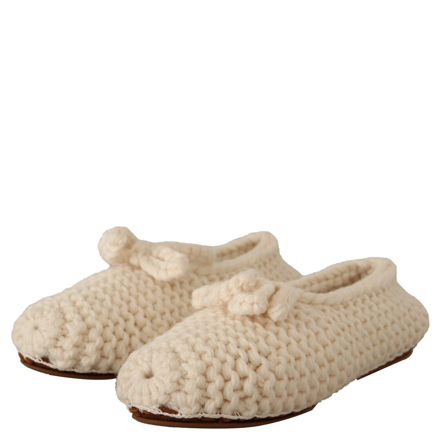 White Slip On Ballerina Flats Wool Knit Shoes
