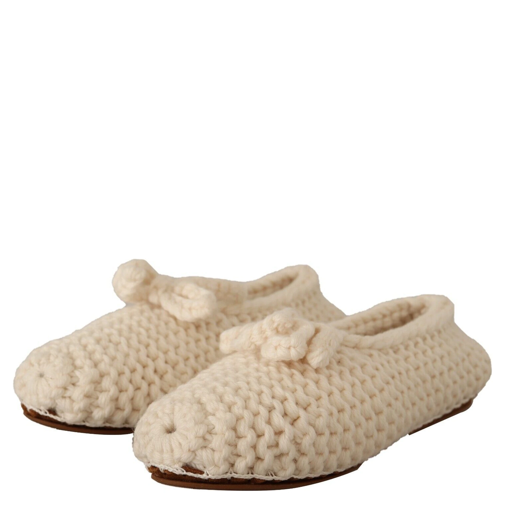 White Slip On Ballerina Flats Wool Knit Shoes