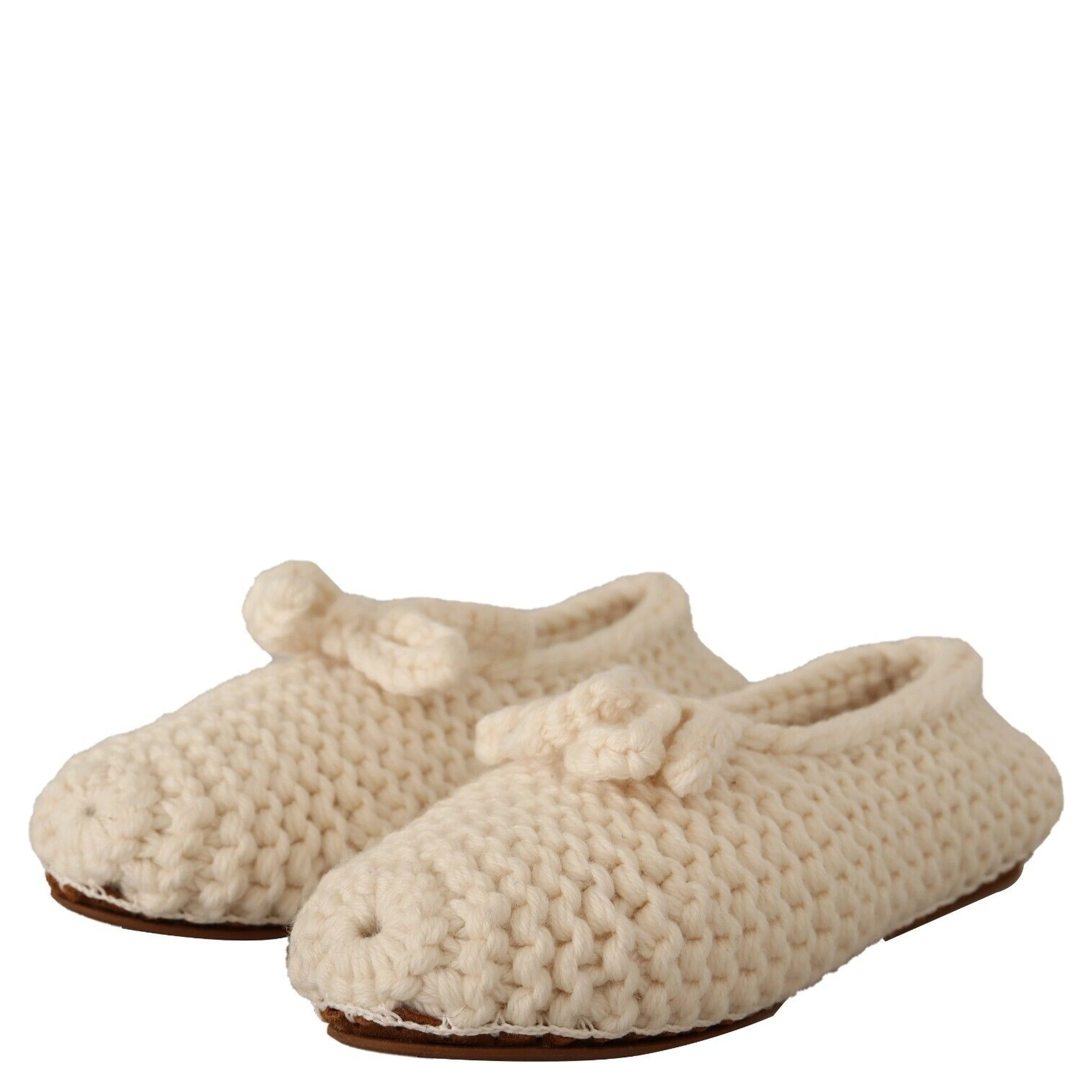 White Slip On Ballerina Flats Wool Knit Shoes