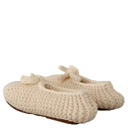 White Slip On Ballerina Flats Wool Knit Shoes