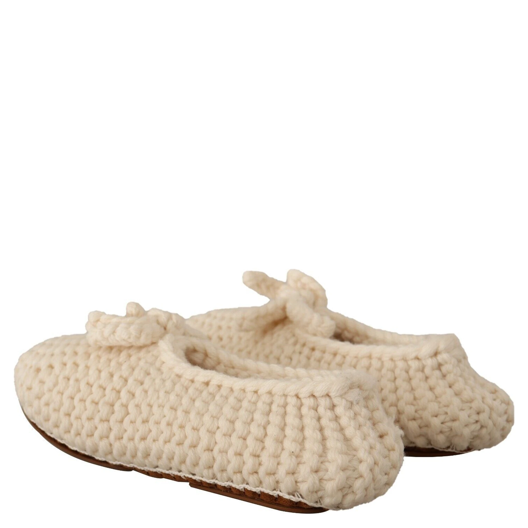 White Slip On Ballerina Flats Wool Knit Shoes