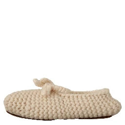 White Slip On Ballerina Flats Wool Knit Shoes