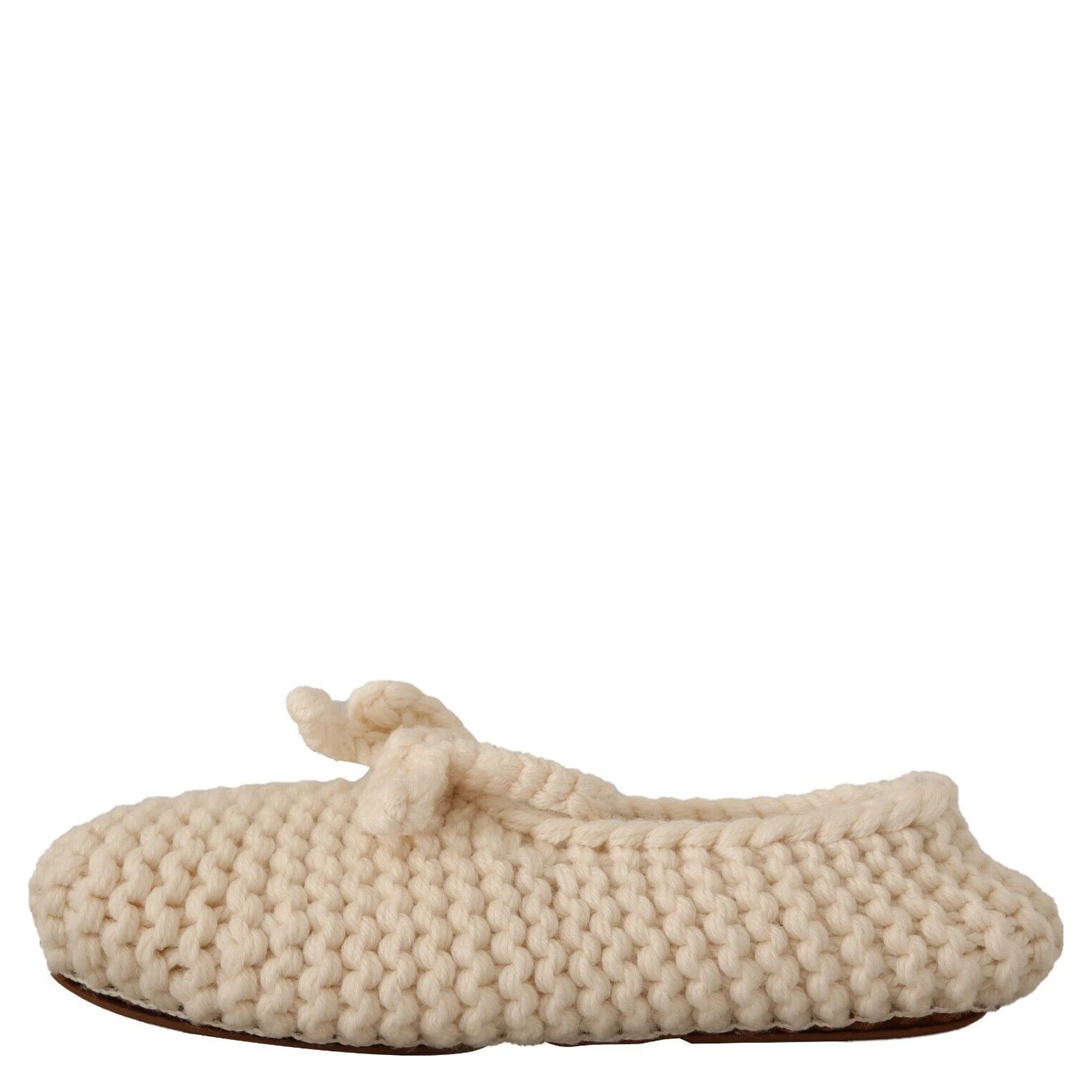 White Slip On Ballerina Flats Wool Knit Shoes