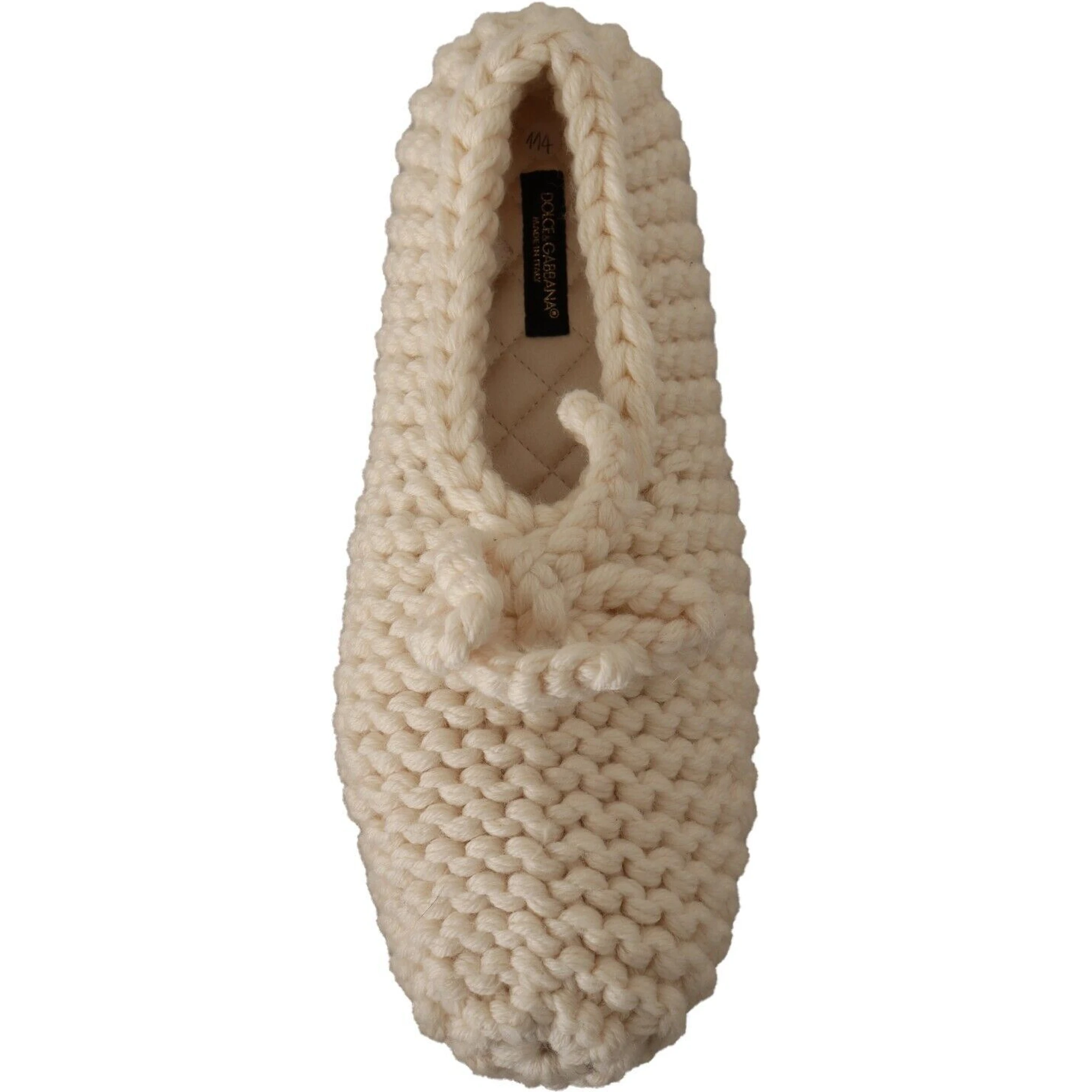 White Slip On Ballerina Flats Wool Knit Shoes