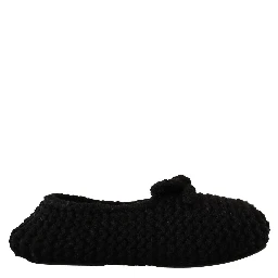 Black Slip On Ballerina Flats Wool Knit Shoes