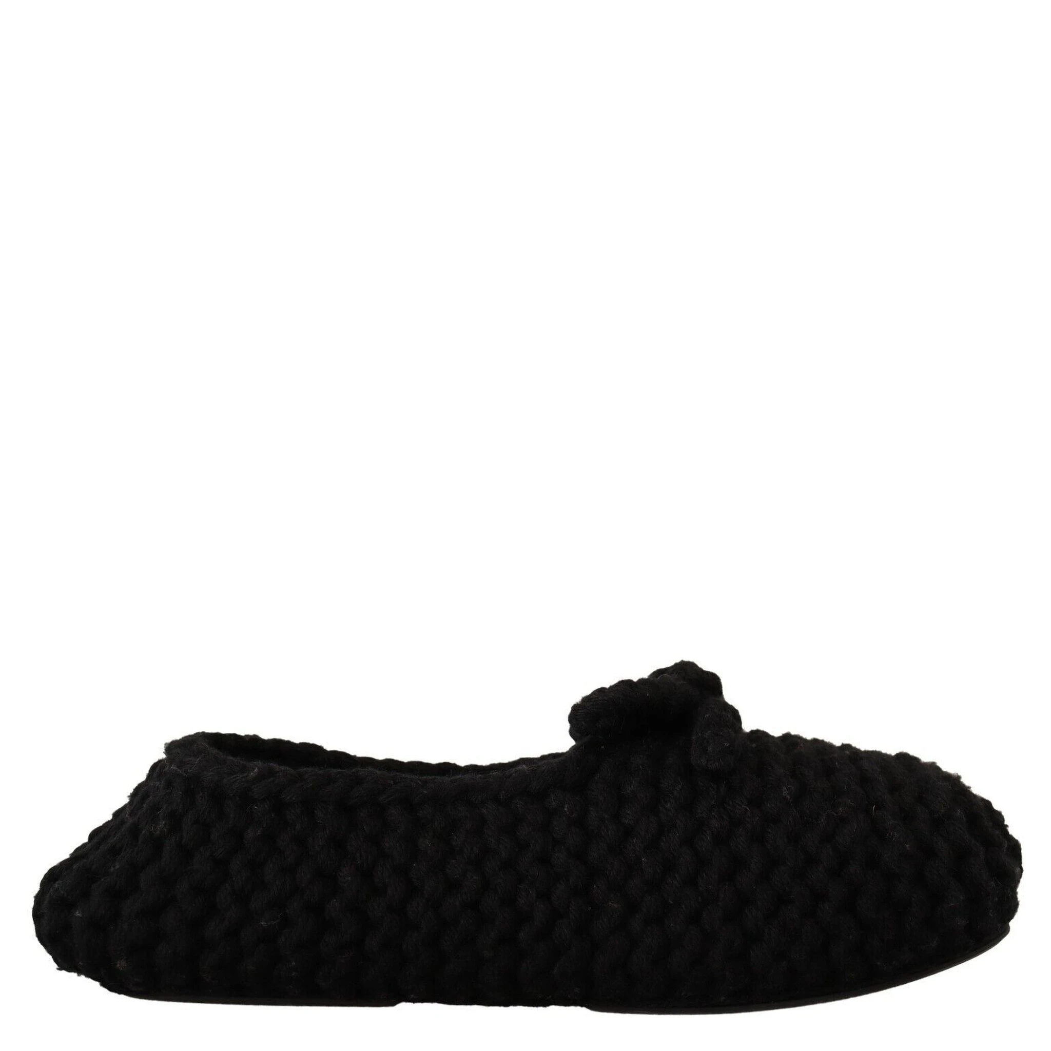 Black Slip On Ballerina Flats Wool Knit Shoes