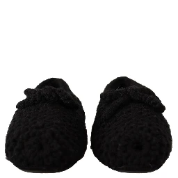 Black Slip On Ballerina Flats Wool Knit Shoes