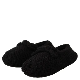 Black Slip On Ballerina Flats Wool Knit Shoes