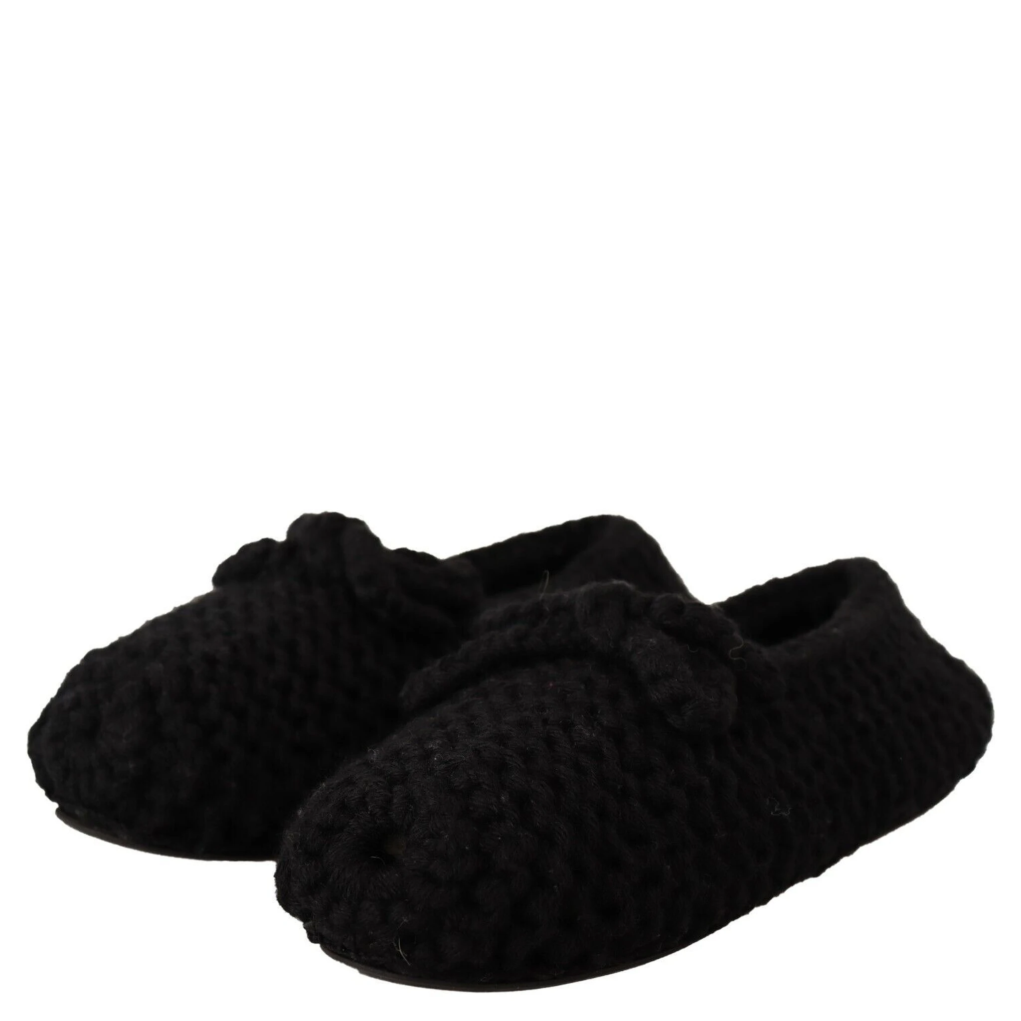 Black Slip On Ballerina Flats Wool Knit Shoes