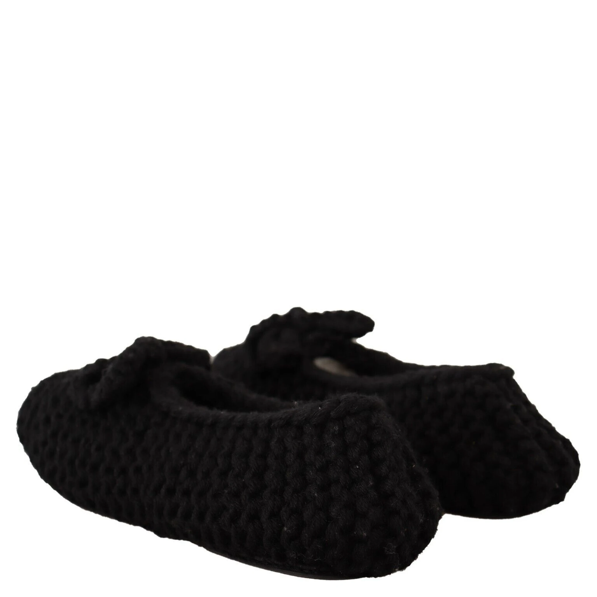 Black Slip On Ballerina Flats Wool Knit Shoes