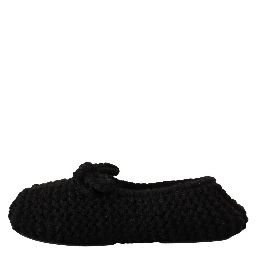 Black Slip On Ballerina Flats Wool Knit Shoes
