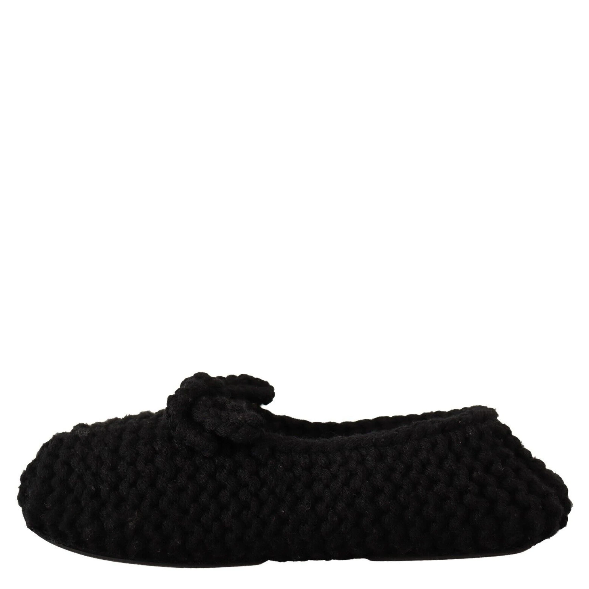 Black Slip On Ballerina Flats Wool Knit Shoes
