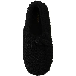 Black Slip On Ballerina Flats Wool Knit Shoes