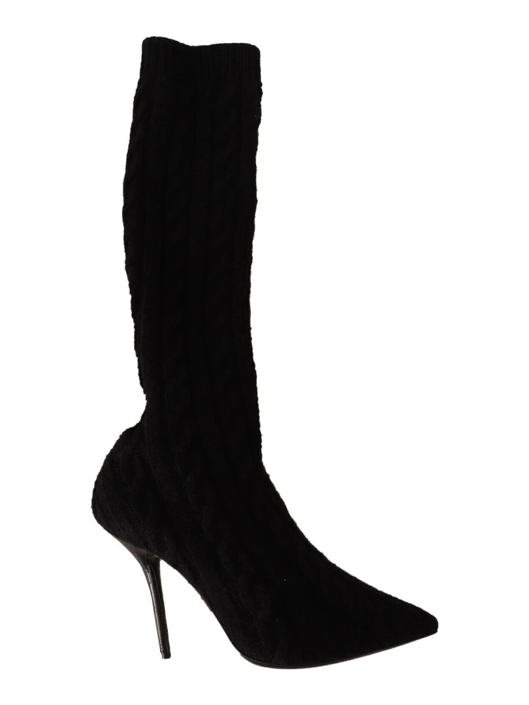 Black Stretch Socks Knee High Booties Shoes