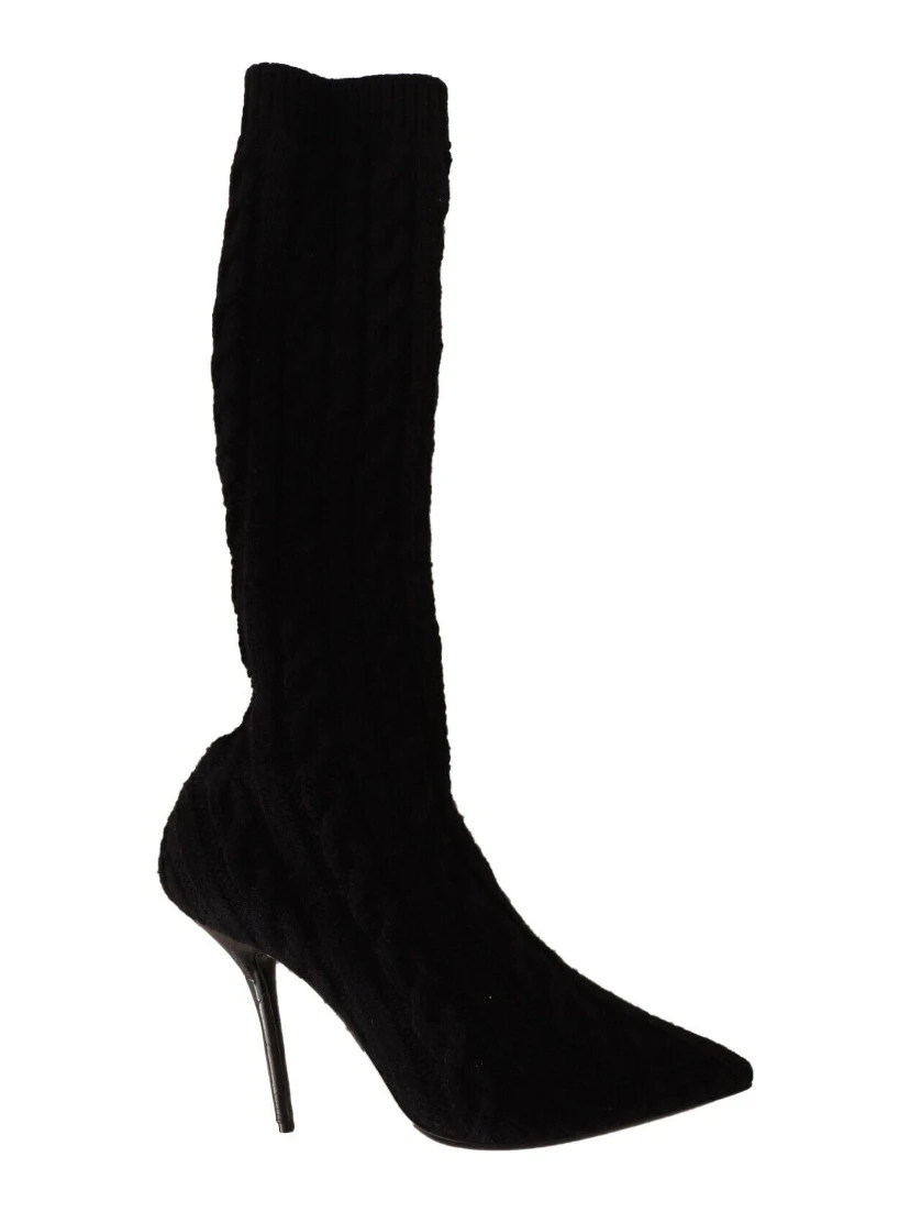 Black Stretch Socks Knee High Booties Shoes