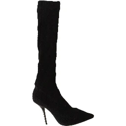Black Stretch Socks Knee High Booties Shoes