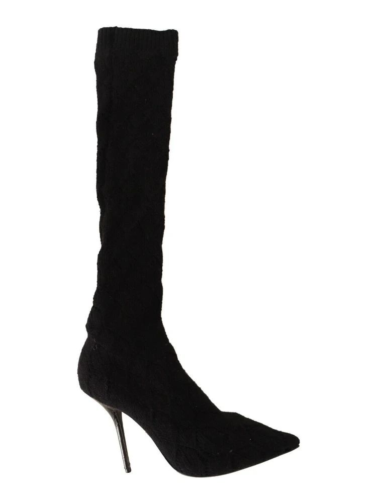 Black Stretch Socks Knee High Booties Shoes