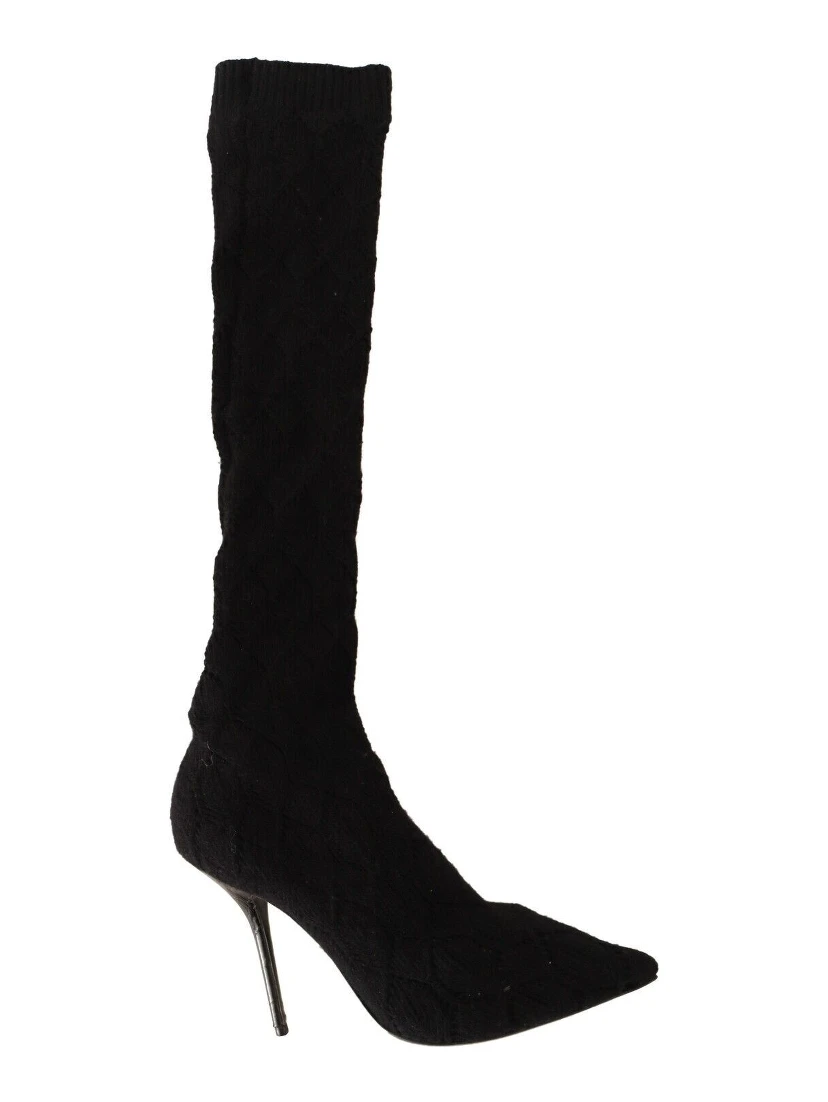 Black Stretch Socks Knee High Booties Shoes