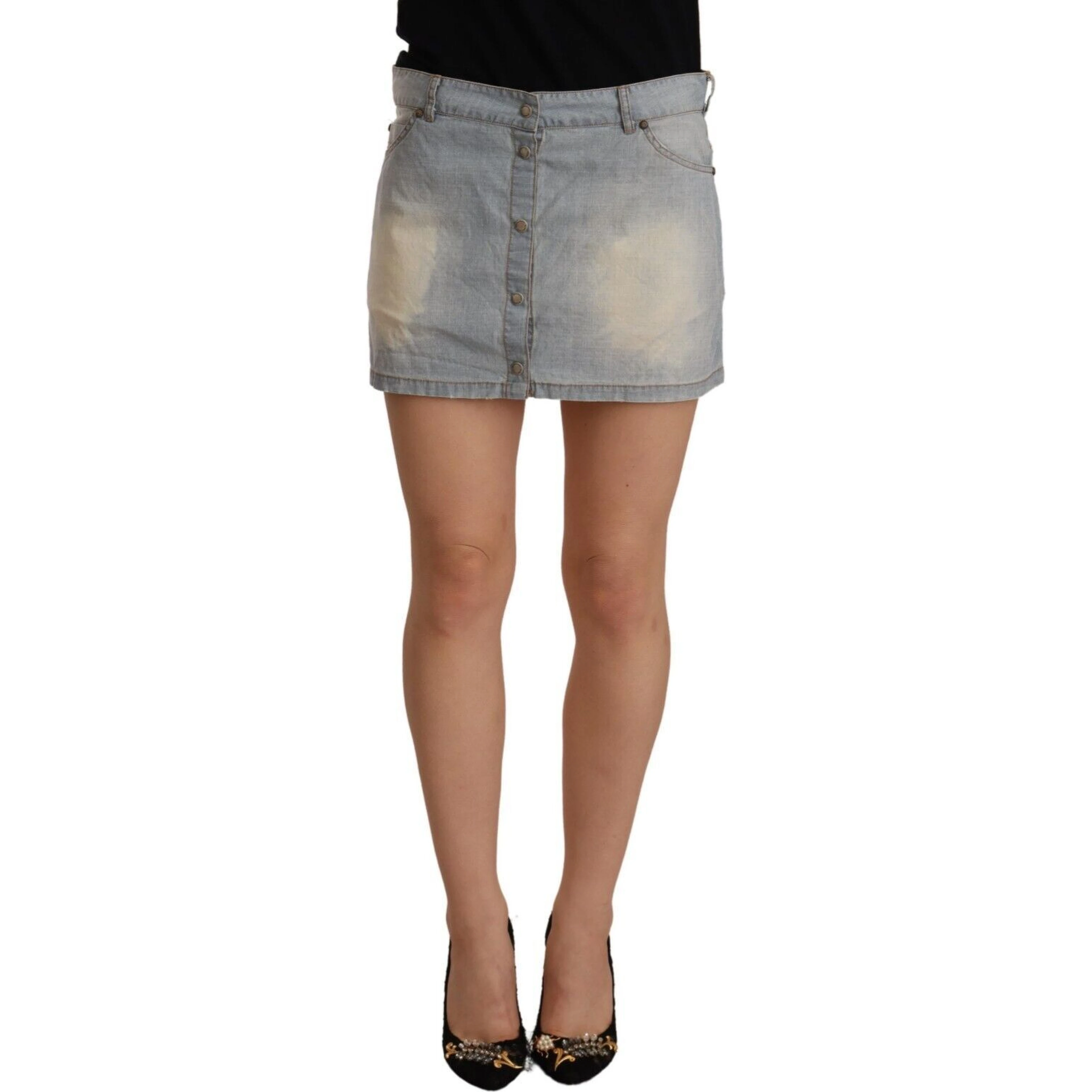 Light Blue Mid Waist Denim Mini Cotton Skirt