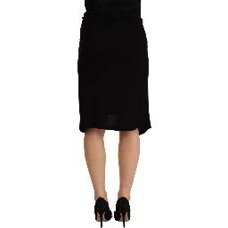Black High Waist Pencil Knee Length Viscose Skirt
