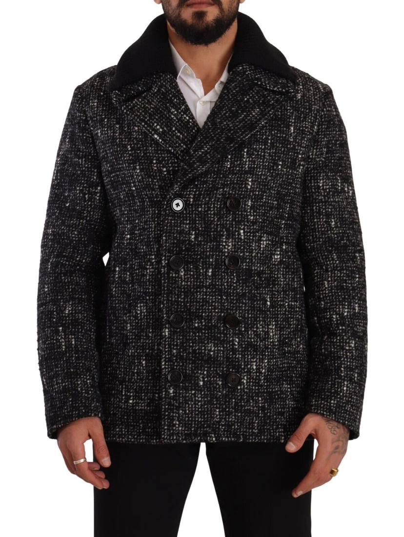 Black Wool Double Breasted Coat Men Jacket