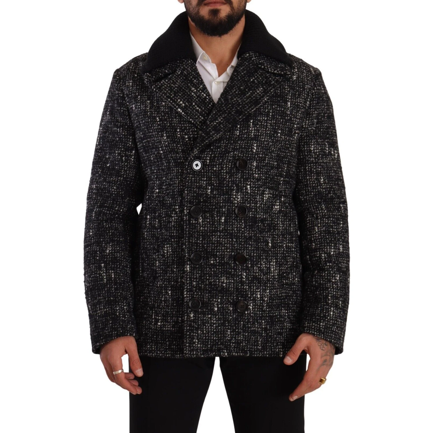 Black Wool Double Breasted Coat Men Jacket