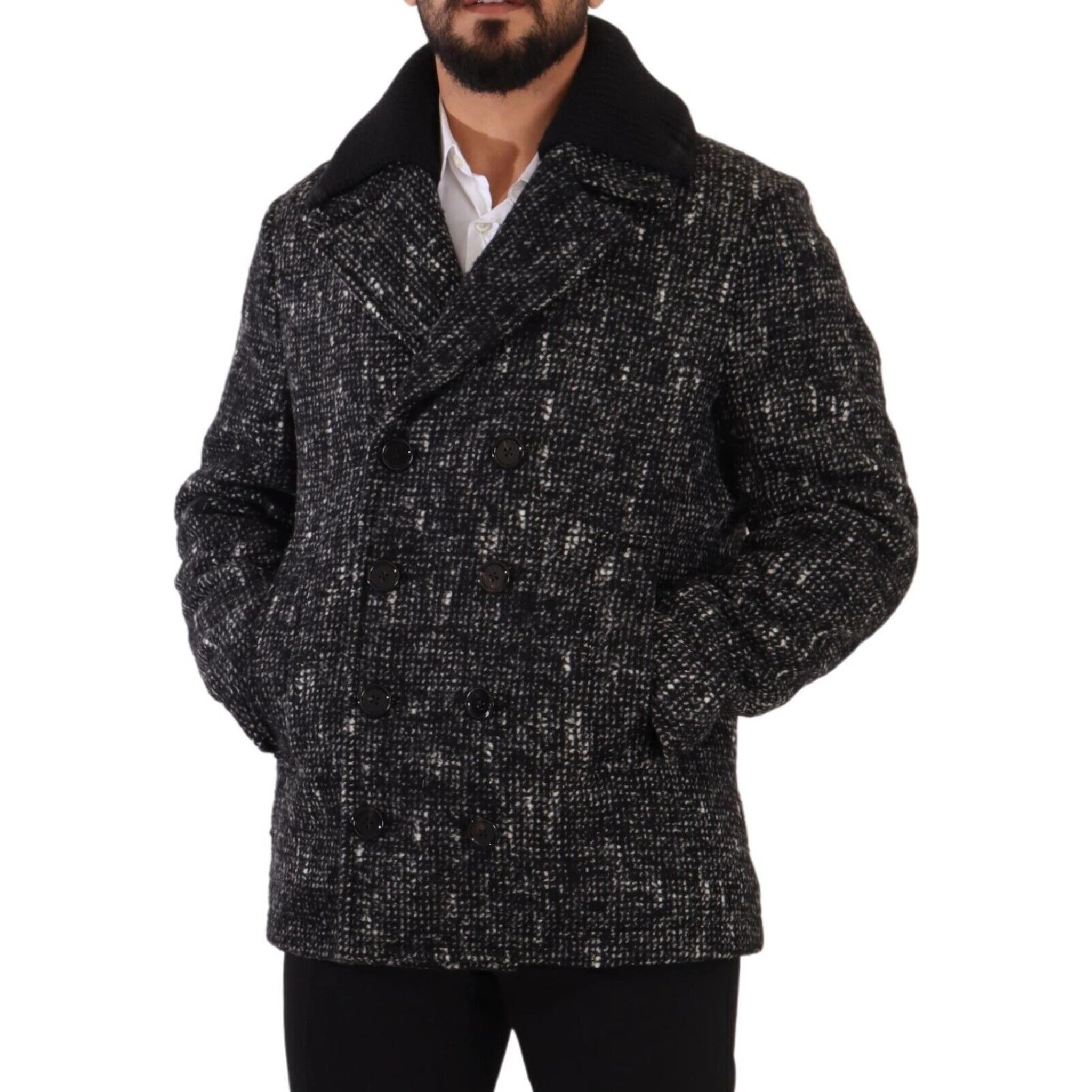 Black Wool Double Breasted Coat Men Jacket