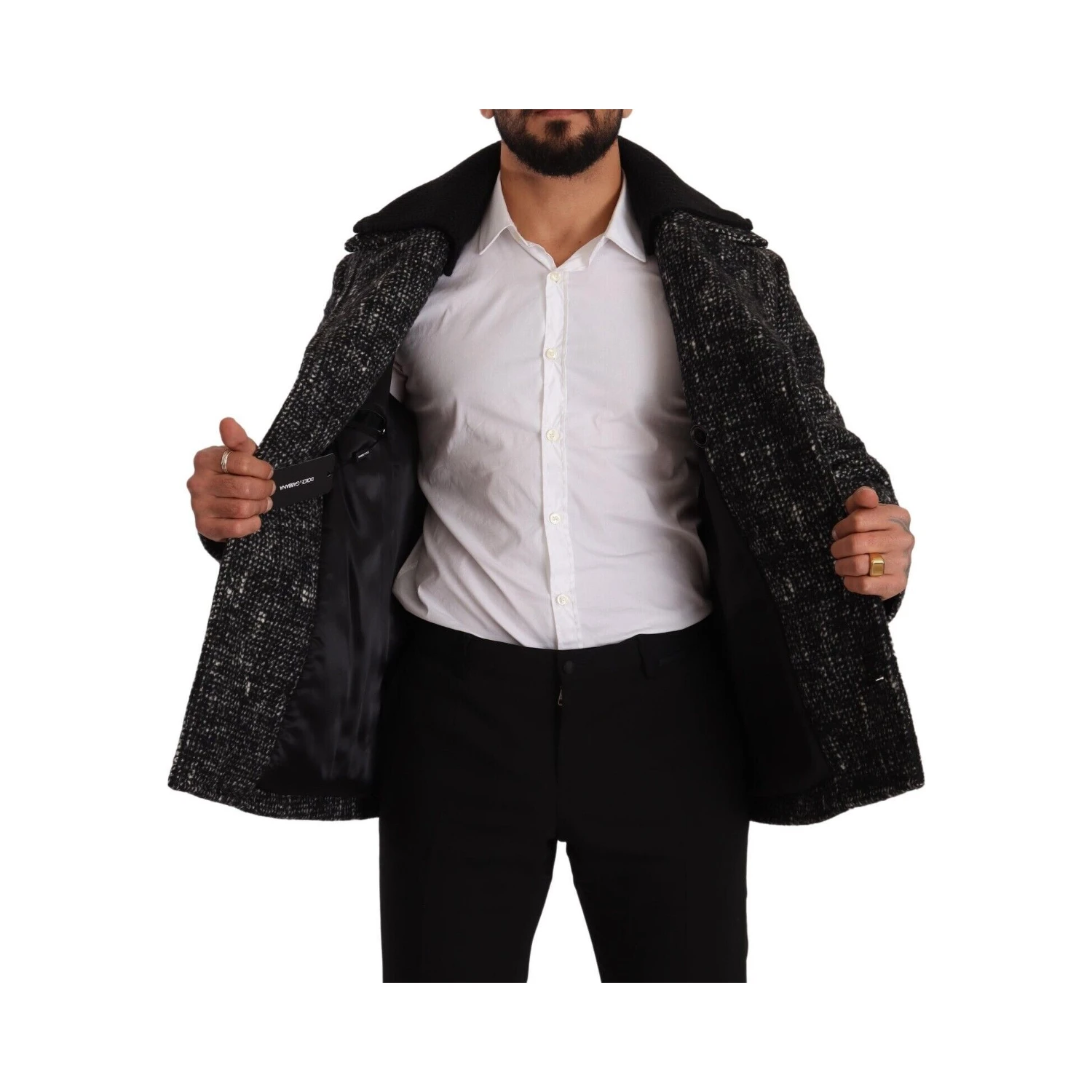 Black Wool Double Breasted Coat Men Jacket