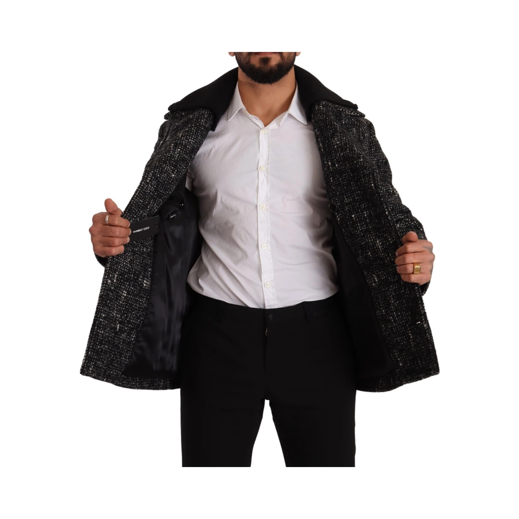 Black Wool Double Breasted Coat Men Jacket