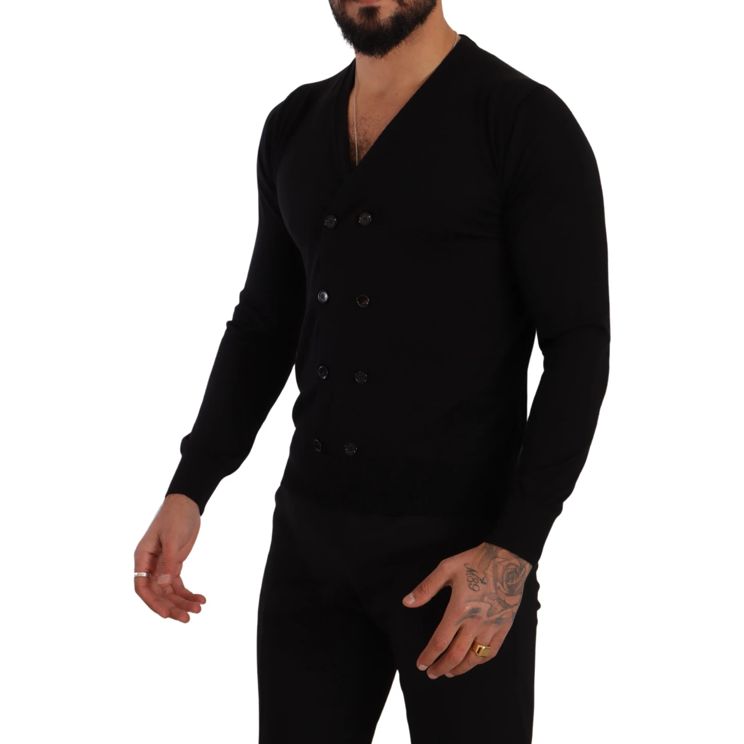 Black Cashmere Button Down Cardigan Sweater