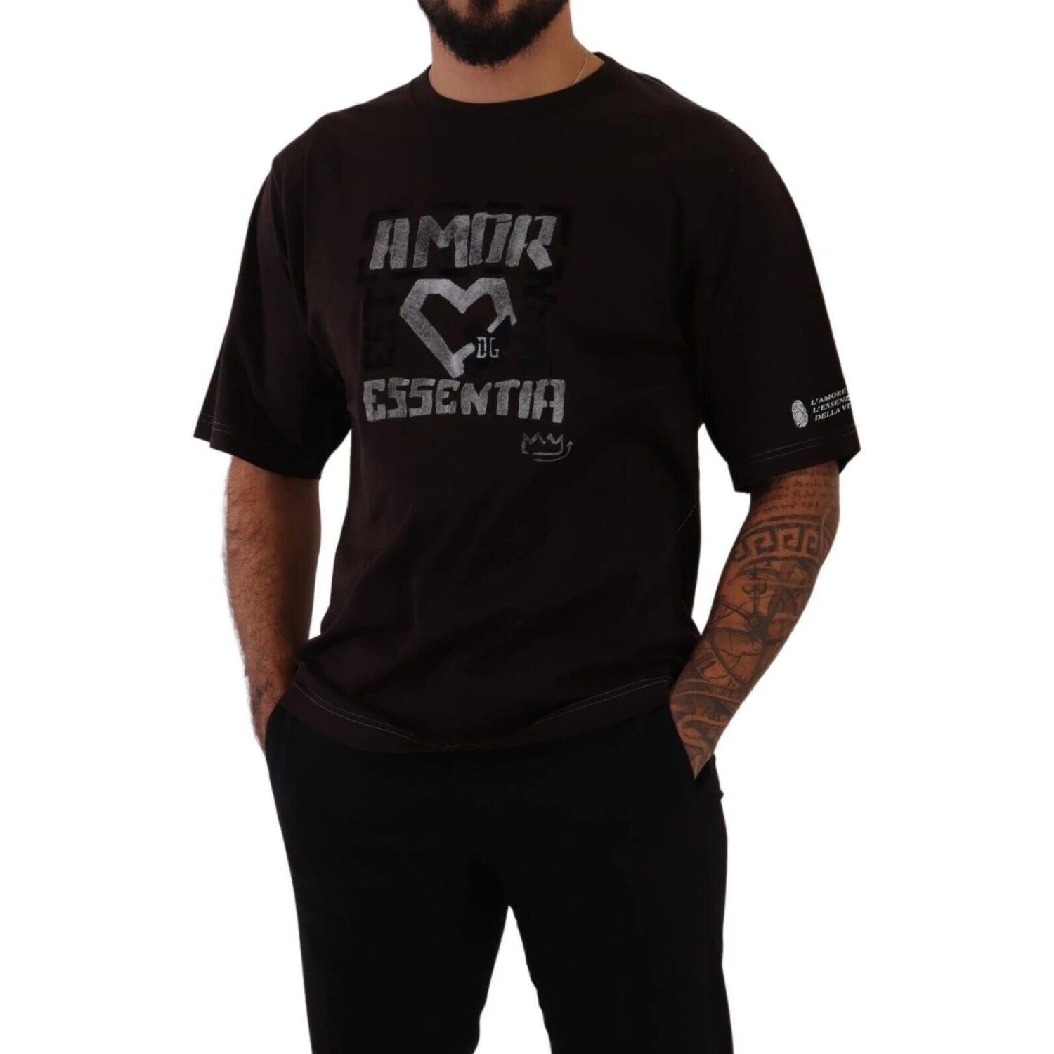 Bordeaux Cotton L-Amore Print Crewneck T-shirt