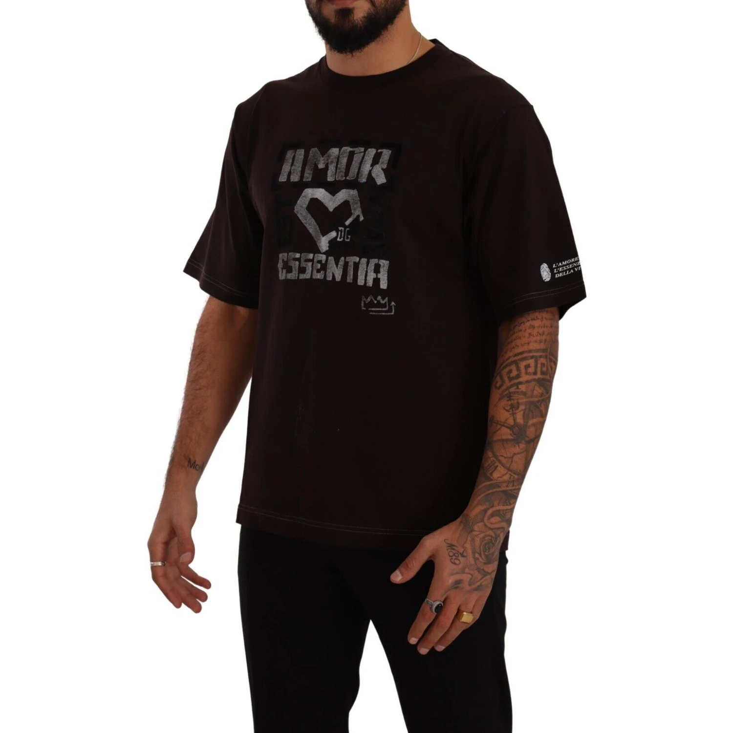 Bordeaux Cotton L-Amore Print Crewneck T-shirt