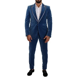 Blue SICILIA Velvet Slim Fit 2 Piece Suit