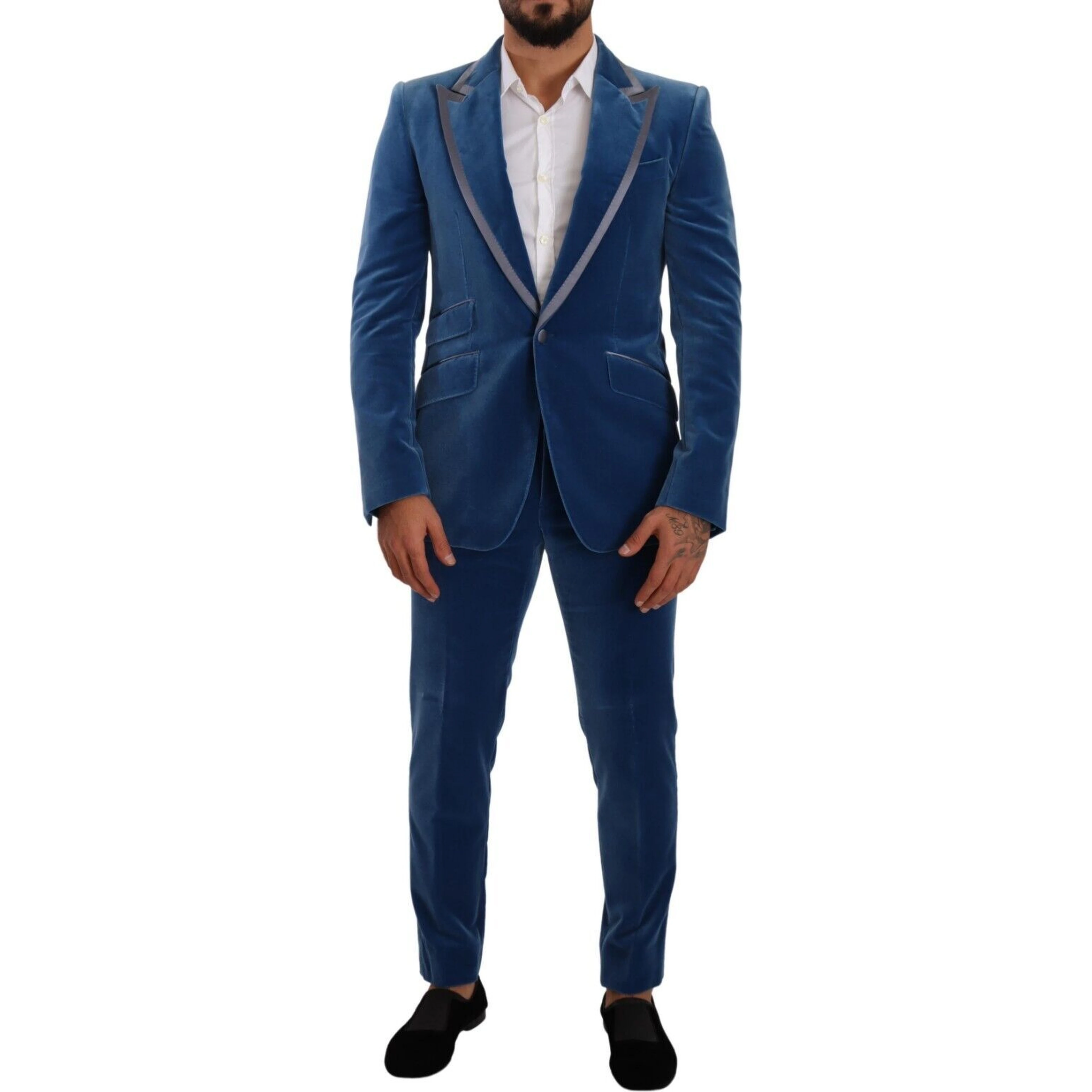 Blue SICILIA Velvet Slim Fit 2 Piece Suit