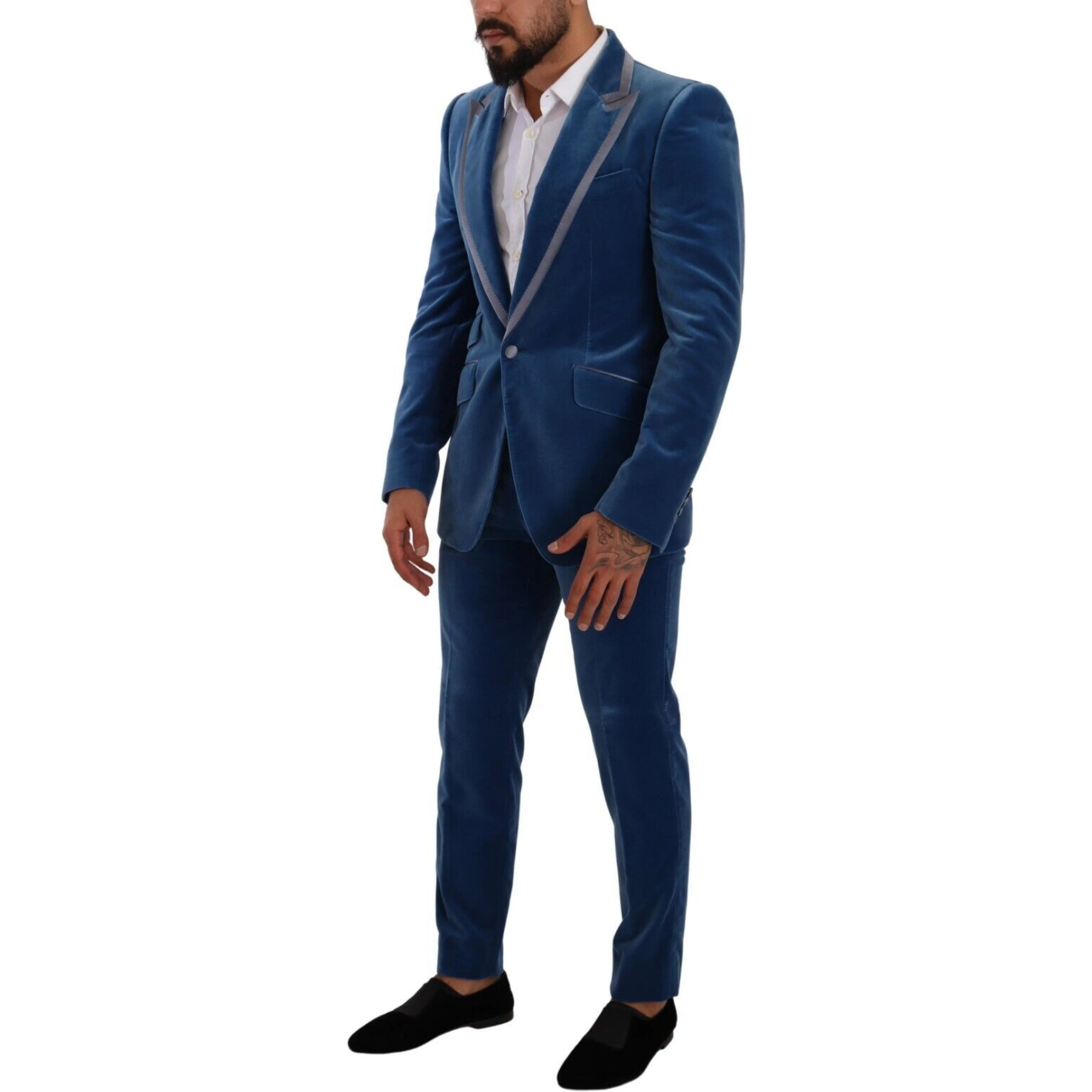 Blue SICILIA Velvet Slim Fit 2 Piece Suit