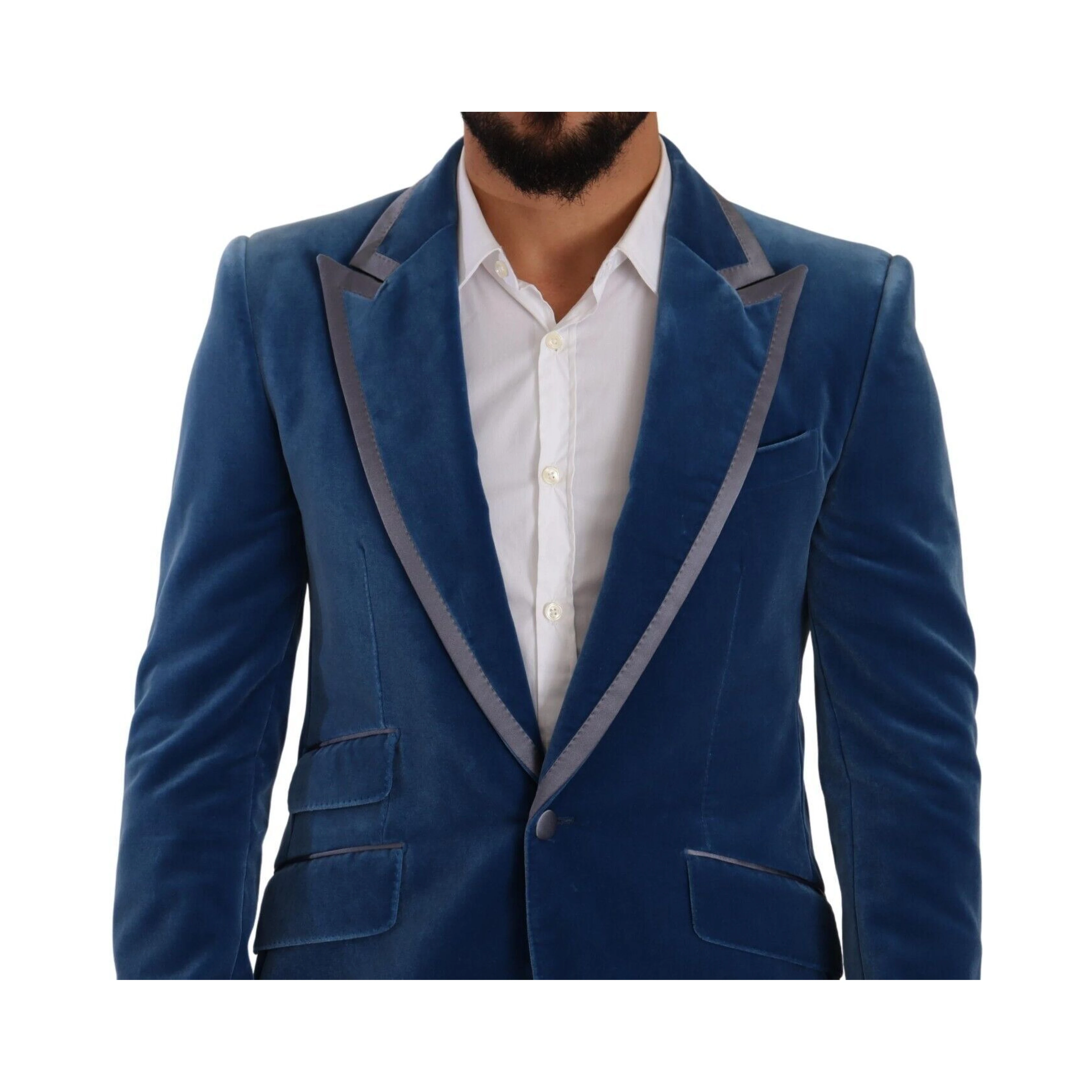 Blue SICILIA Velvet Slim Fit 2 Piece Suit