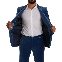Blue SICILIA Velvet Slim Fit 2 Piece Suit