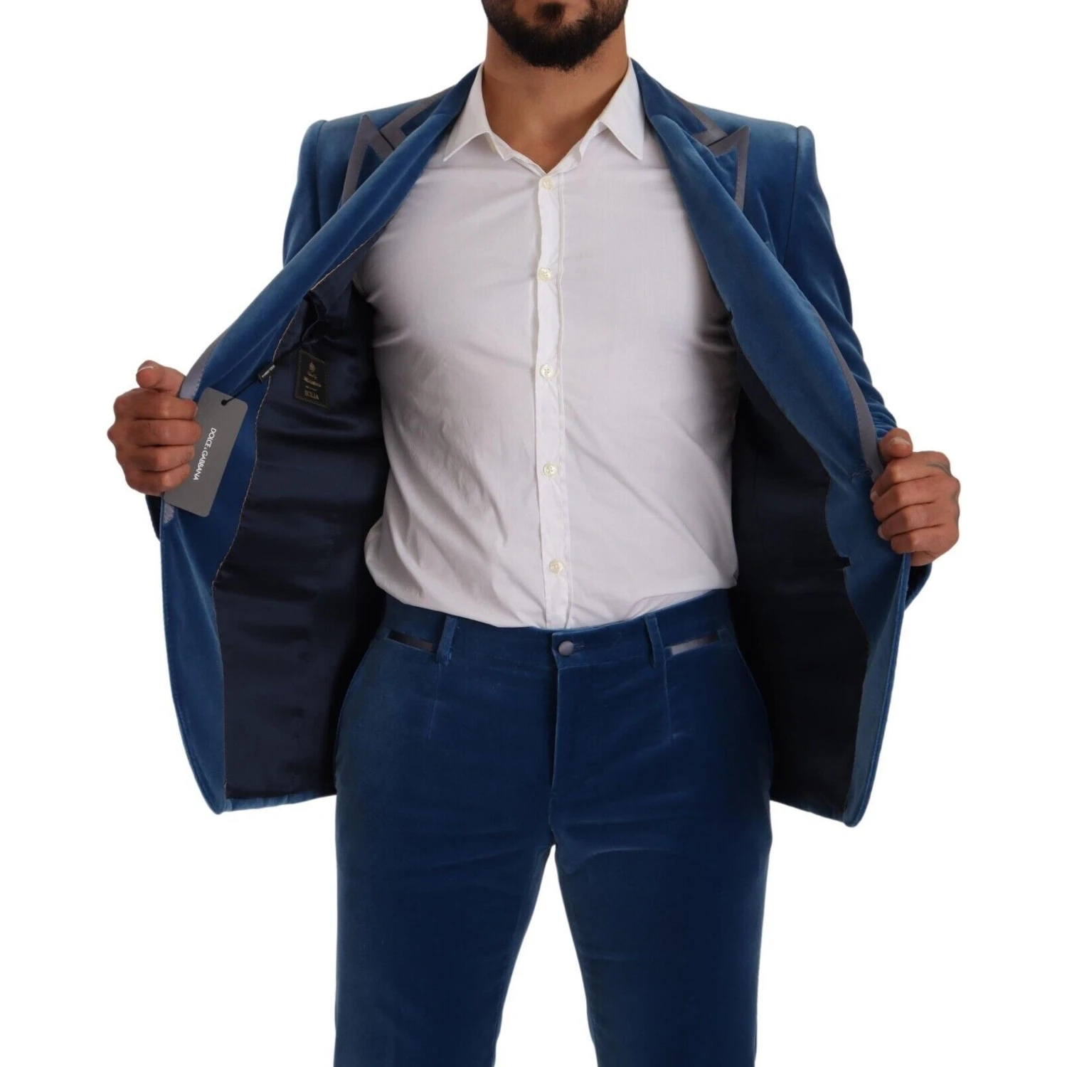 Blue SICILIA Velvet Slim Fit 2 Piece Suit