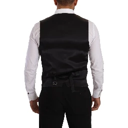 Black Striped Wool Silk Waistcoat Vest