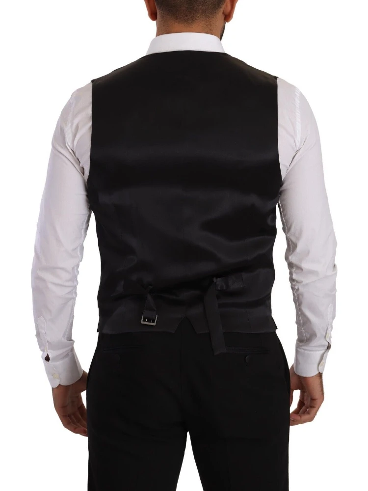 Black Striped Wool Silk Waistcoat Vest alternative
